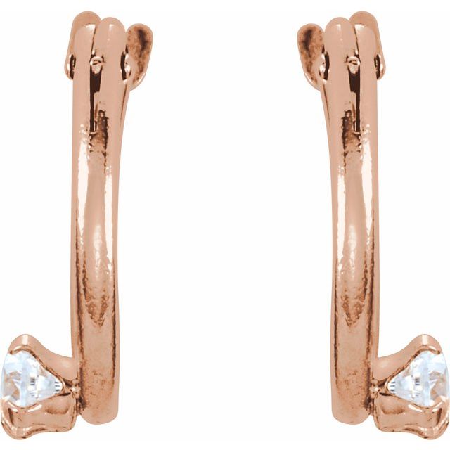 14K Yellow Or Rose Gold Round 10.5 Mm X 2.3 Mm 2.5 Mm Pair Catch Polished Imitation Cubic Zirconia Youth Hinged Hoop Earrings