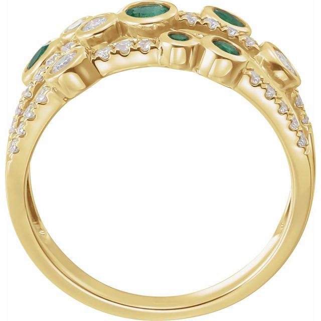 14K Yellow Gold Round Polished Natural Emerald And 3/8 Ctw Natural Diamond Negative Space Ring, Size 7