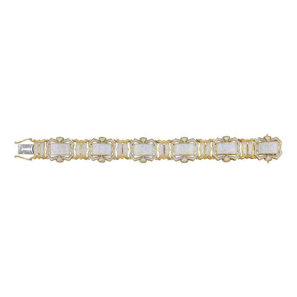 10K Yellow Gold Mens Round Diamond Big Look Fashion Bracelet 3-1/5 Cttw