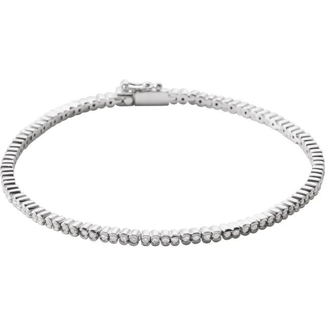 14K White Gold Round I1, G-I 7 In Polished Natural Diamond Line Bracelet