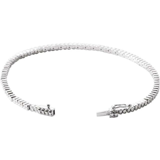 14K White Gold Round I1, G-I 7 In Polished Natural Diamond Line Bracelet