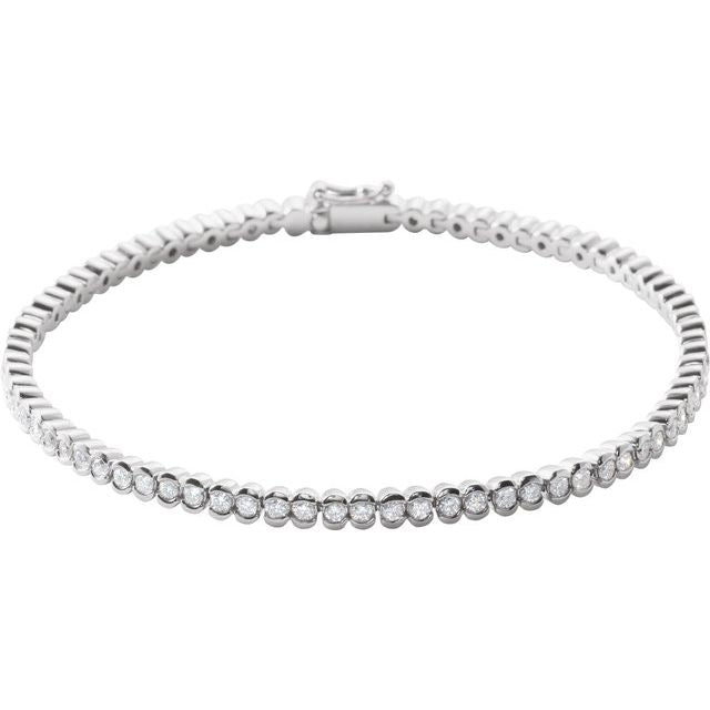 14K White Gold Round I1, G-I 7 In Polished Natural Diamond Line Bracelet