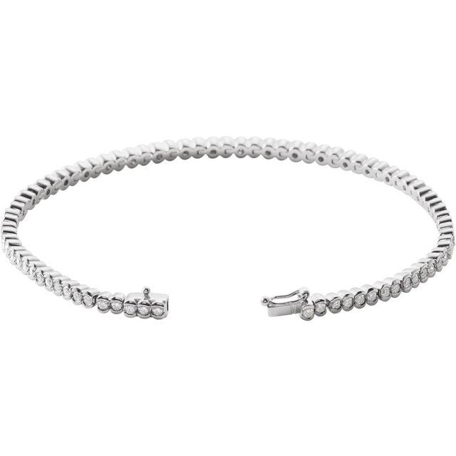 14K White Gold Round I1, G-I 7 In Polished Natural Diamond Line Bracelet