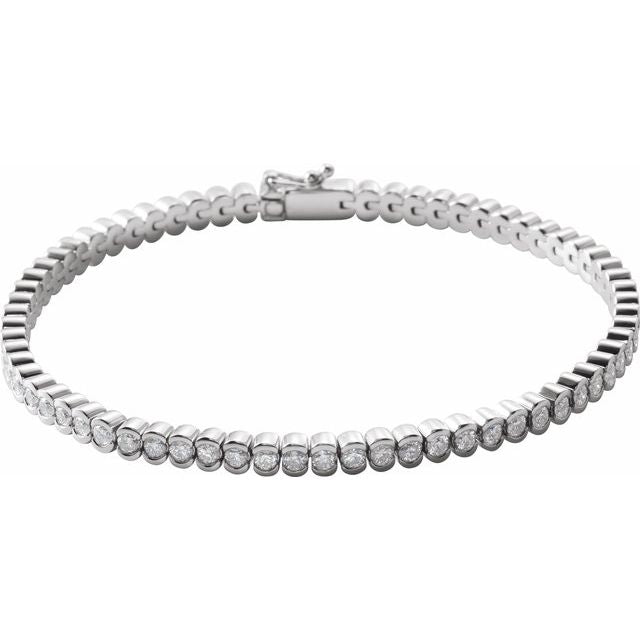 14K White Gold Round I1, G-I 7 In Polished Natural Diamond Line Bracelet