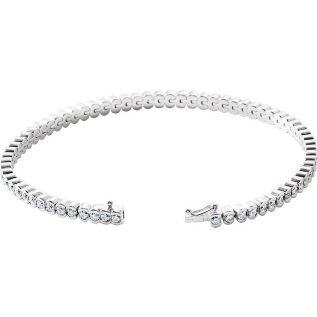 14K White Gold Round I1, G-I 7 In Polished Natural Diamond Line Bracelet