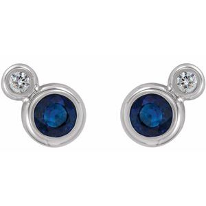 14K White Gold Round 3 Mm Lab-Grown Blue Sapphire And .03 Ctw Natural Diamond Earrings