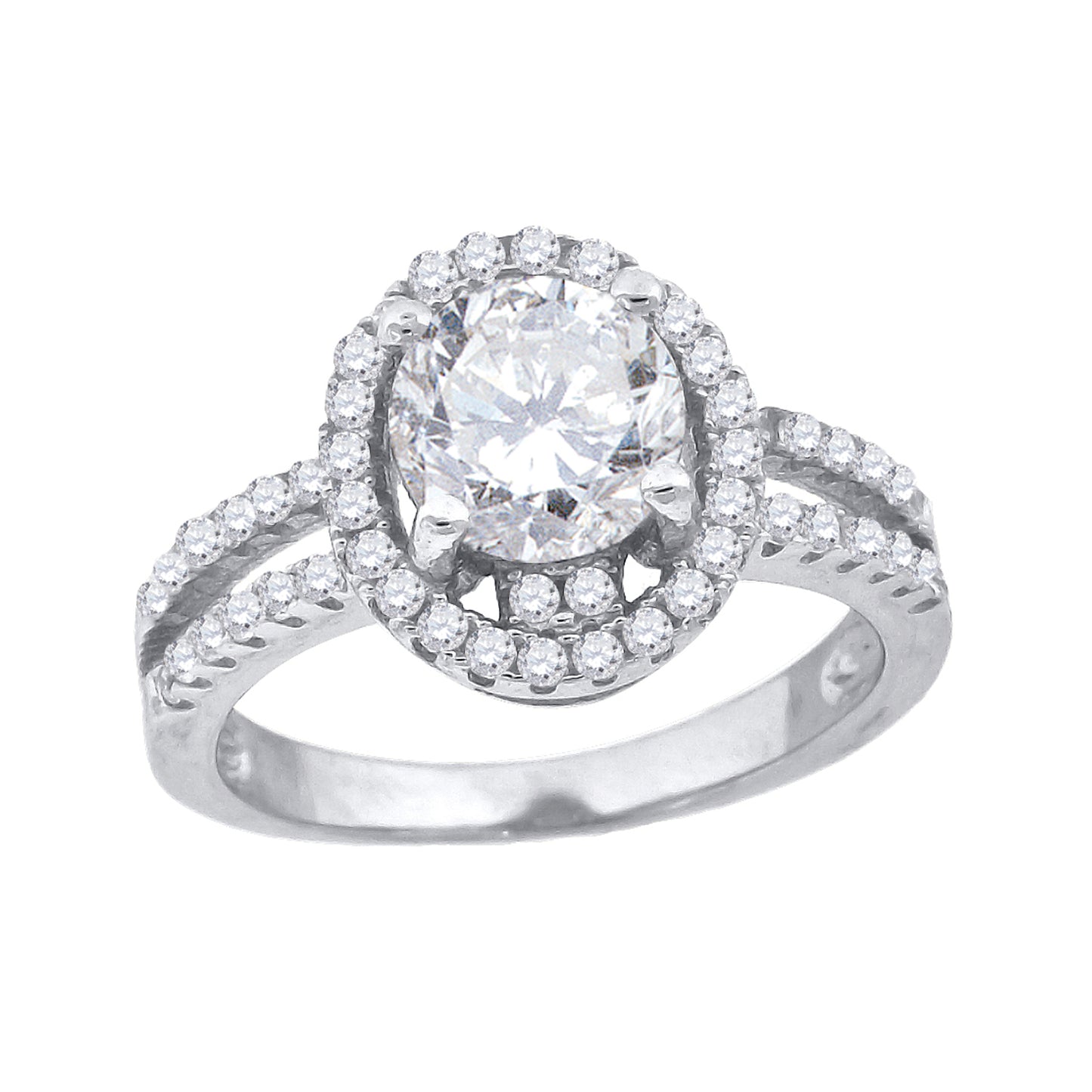 Sterling Silver Womens Cubic Zirconia Halo Oval Head Bridal Anniversary Engagement Wedding Ring