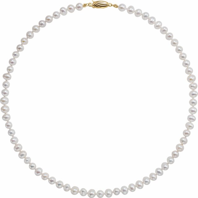 14K Yellow Gold 5.0-5.5 Mm 16 In Polished Cultured White Freshwater Pearl Necklace