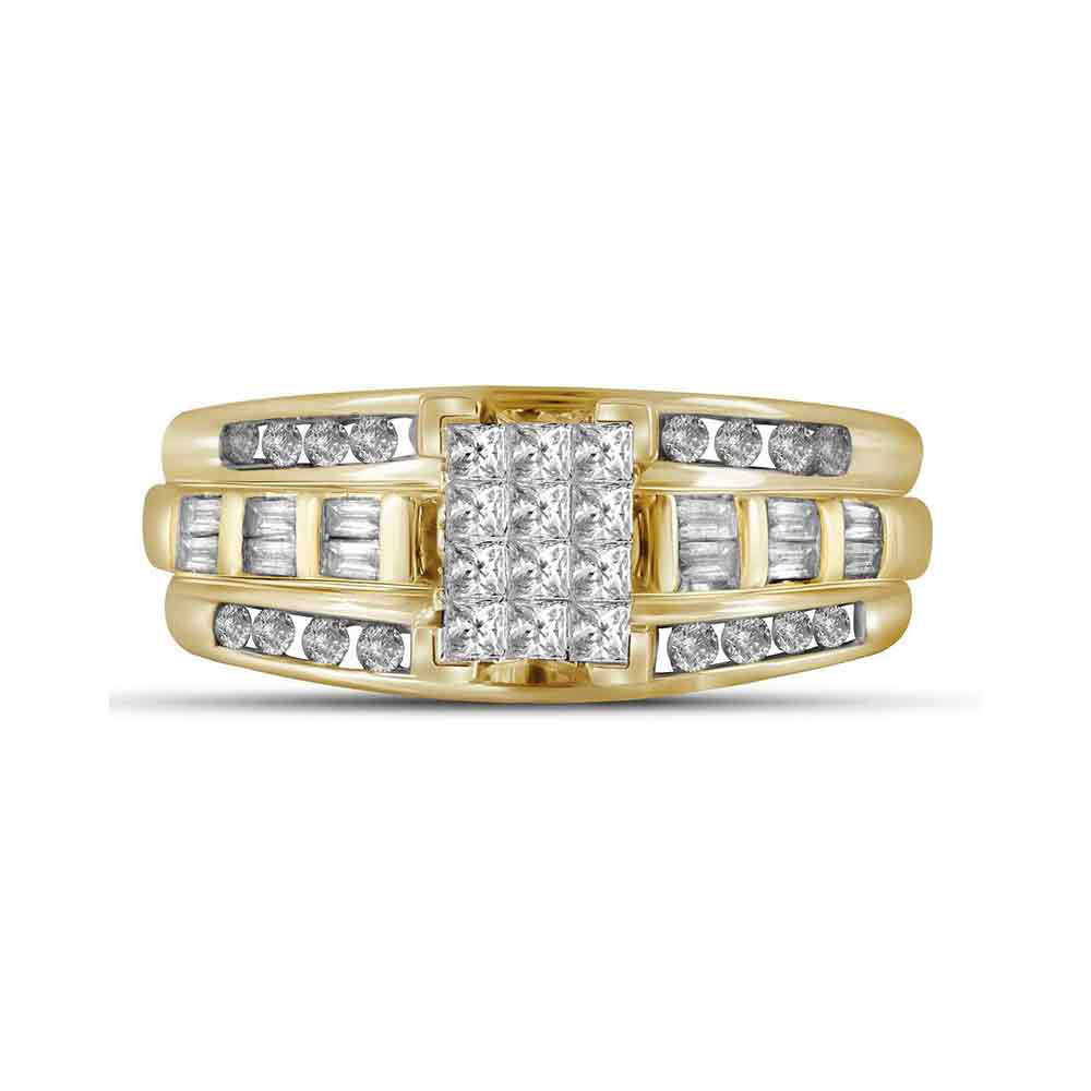 10K Yellow Gold Princess Diamond Cluster Bridal Wedding Engagement Ring 1/2 Cttw, Womens Size: 5-10