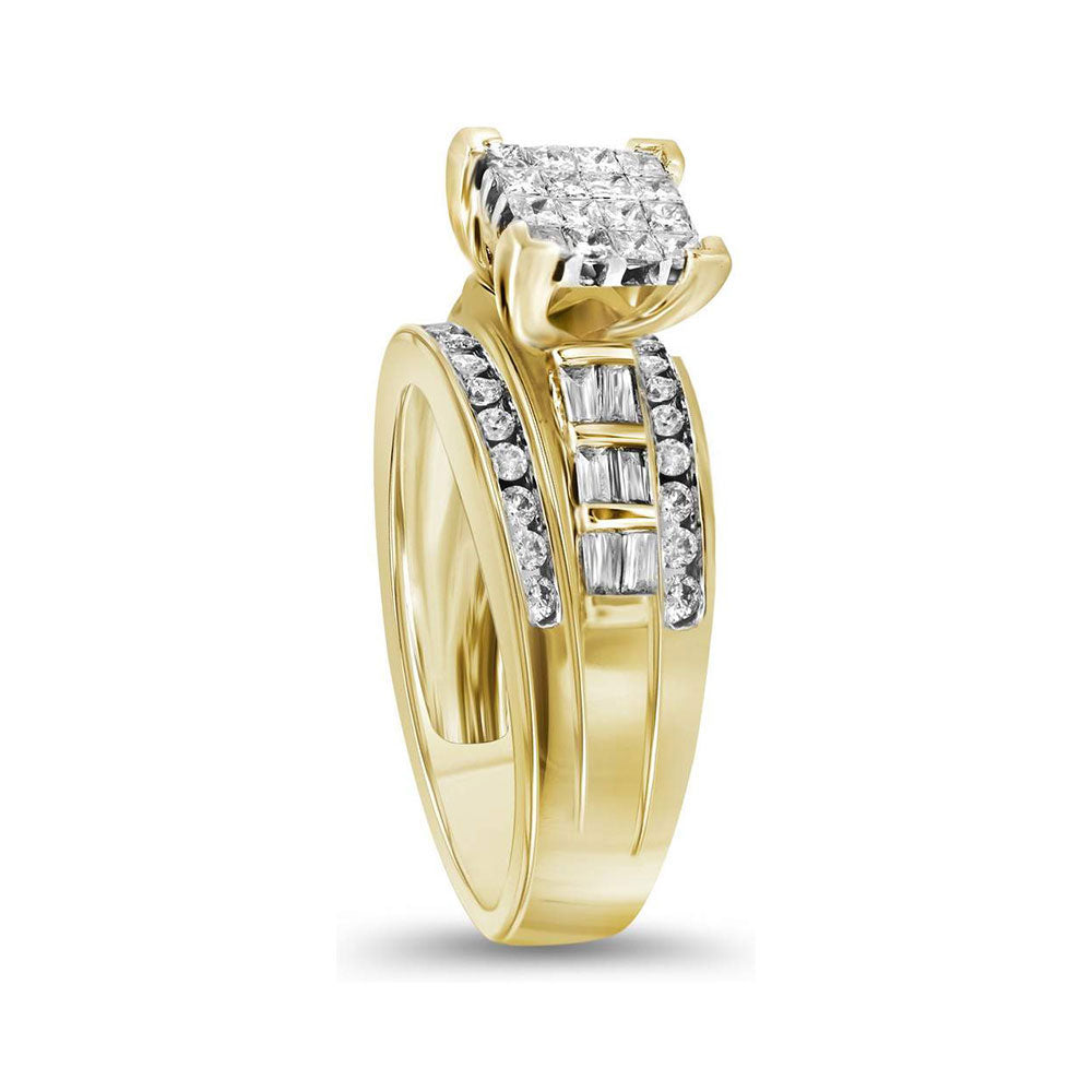 10K Yellow Gold Princess Diamond Cluster Bridal Wedding Engagement Ring 1/2 Cttw, Womens Size: 5-10