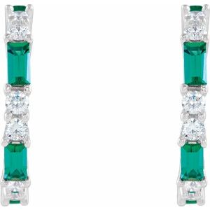 14K White Gold Straight Baguette 4 X 2 Mm Lab-Grown Emerald And 1/2 Ctw Natural Diamond Earrings