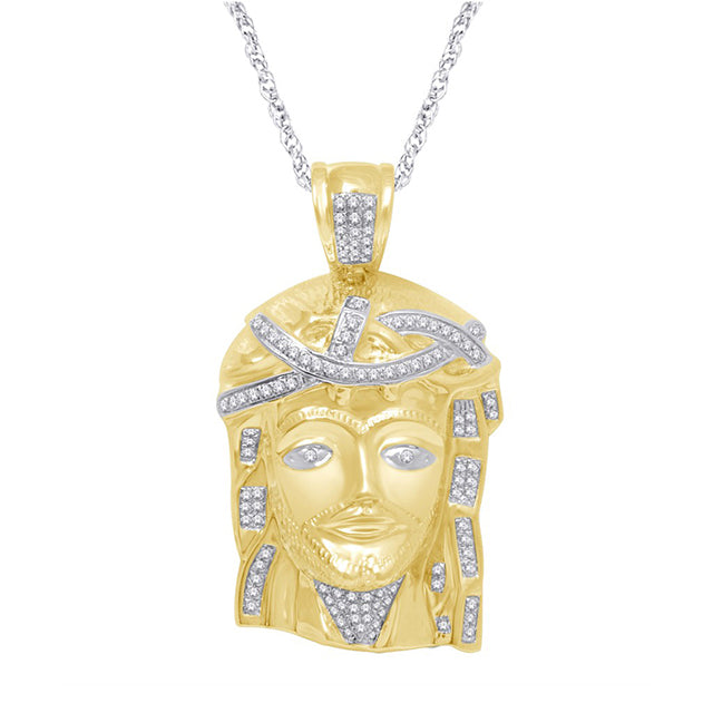 10K Yellow Gold 0.26-0.32 Cttw Diamond Jesus Head Charm