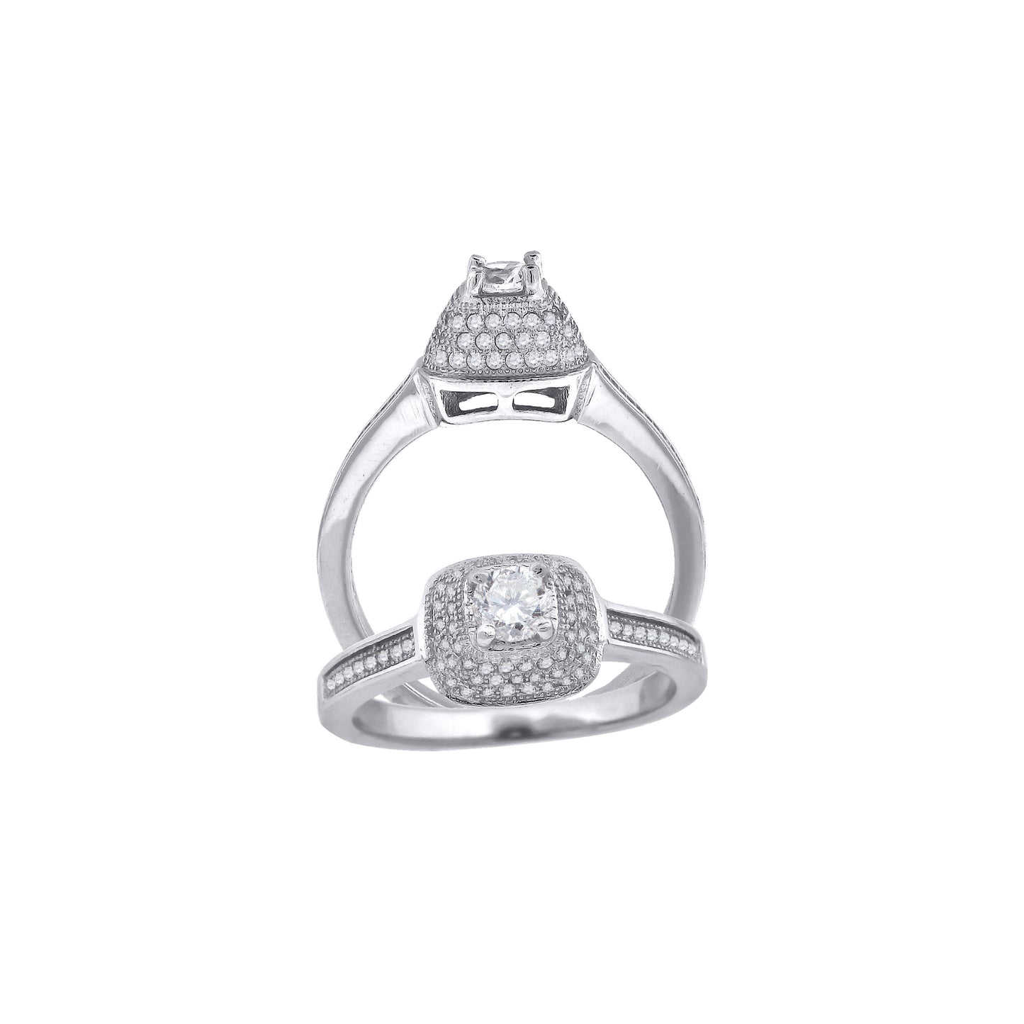 Sterling Silver Womens Cubic Zirconia Square Head Bridal Anniversary Engagement Wedding Ring
