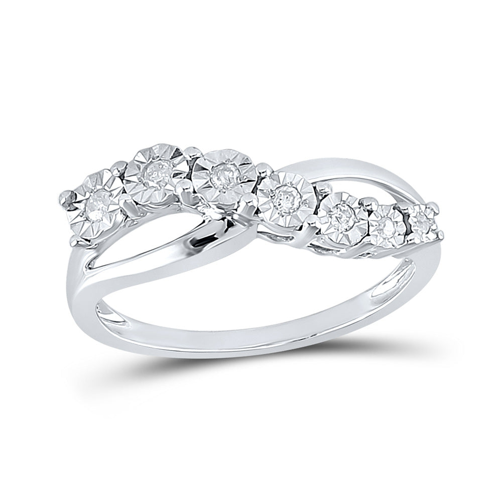 Sterling Silver Womens Round Diamond Band Ring 1/8 Cttw, Womens Size: 5-10