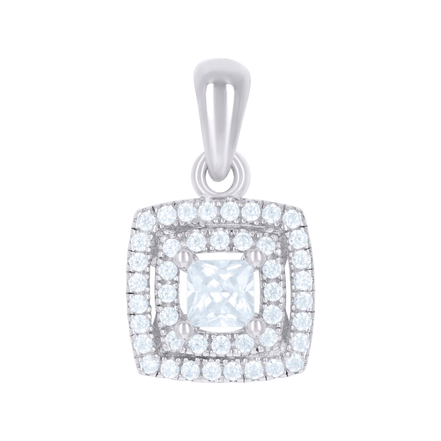 Sterling Silver Womens Princess-Cut Round Cubic-Zirconia Square Fashion Pendant
