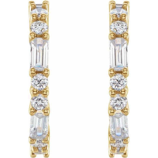 14K Yellow Gold Straight Baguette 4 X 2 Mm Friction Back Polished 1/5 Ctw Natural Diamond Earrings