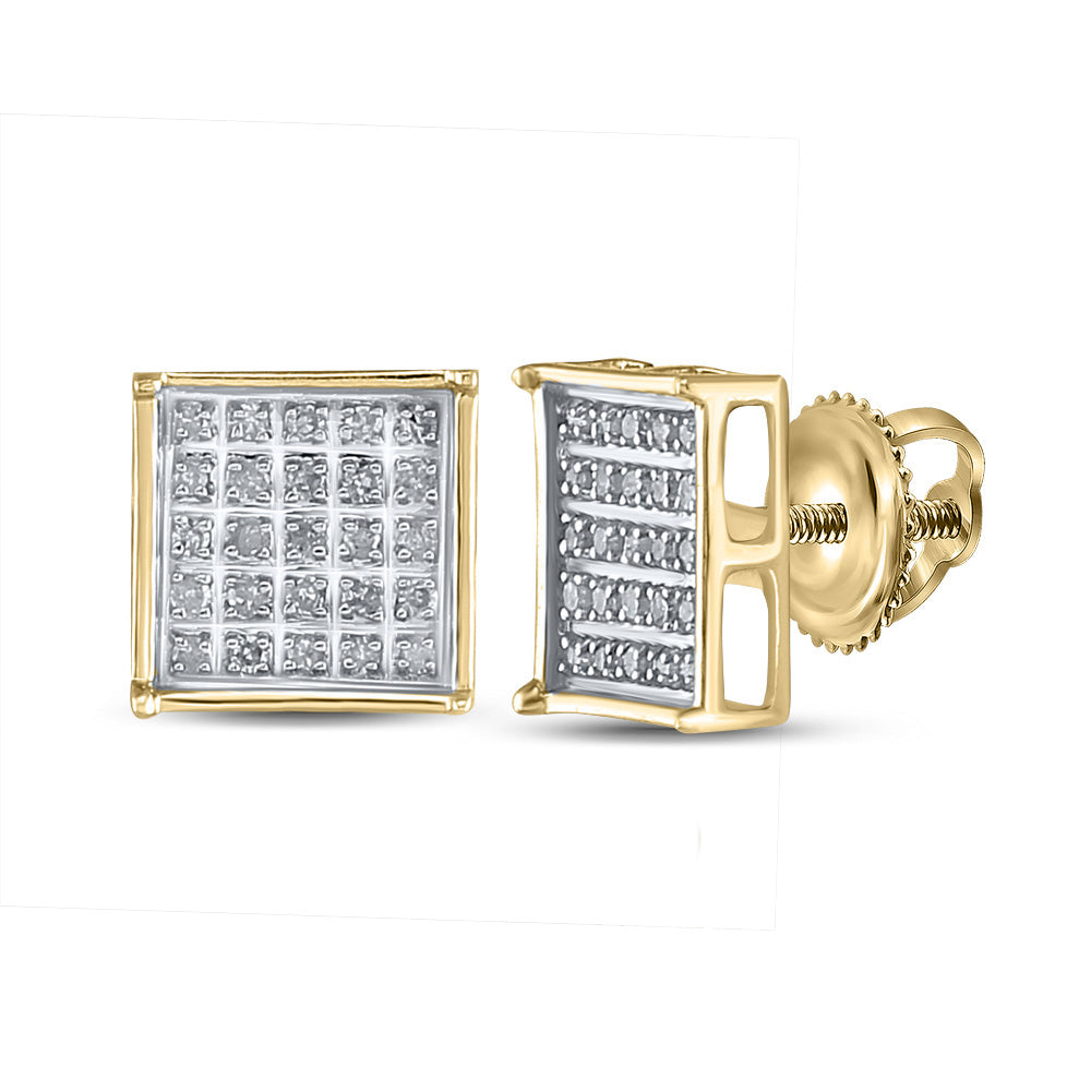 Sterling Silver Or Yellow-tone Sterling Silver Womens Round Diamond Square Earrings