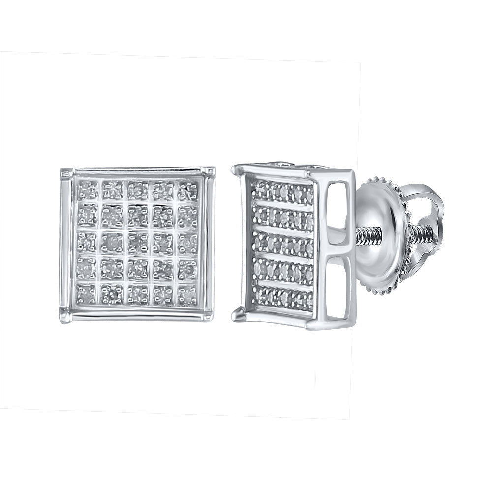 Sterling Silver Or Yellow-tone Sterling Silver Womens Round Diamond Square Earrings