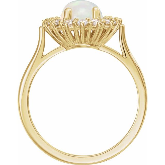 14K Yellow Gold Oval 8 X 6 Mm Polished Natural Ethiopian Opal And 3/8 Ctw Natural Diamond Halo-Style Ring, Size 7