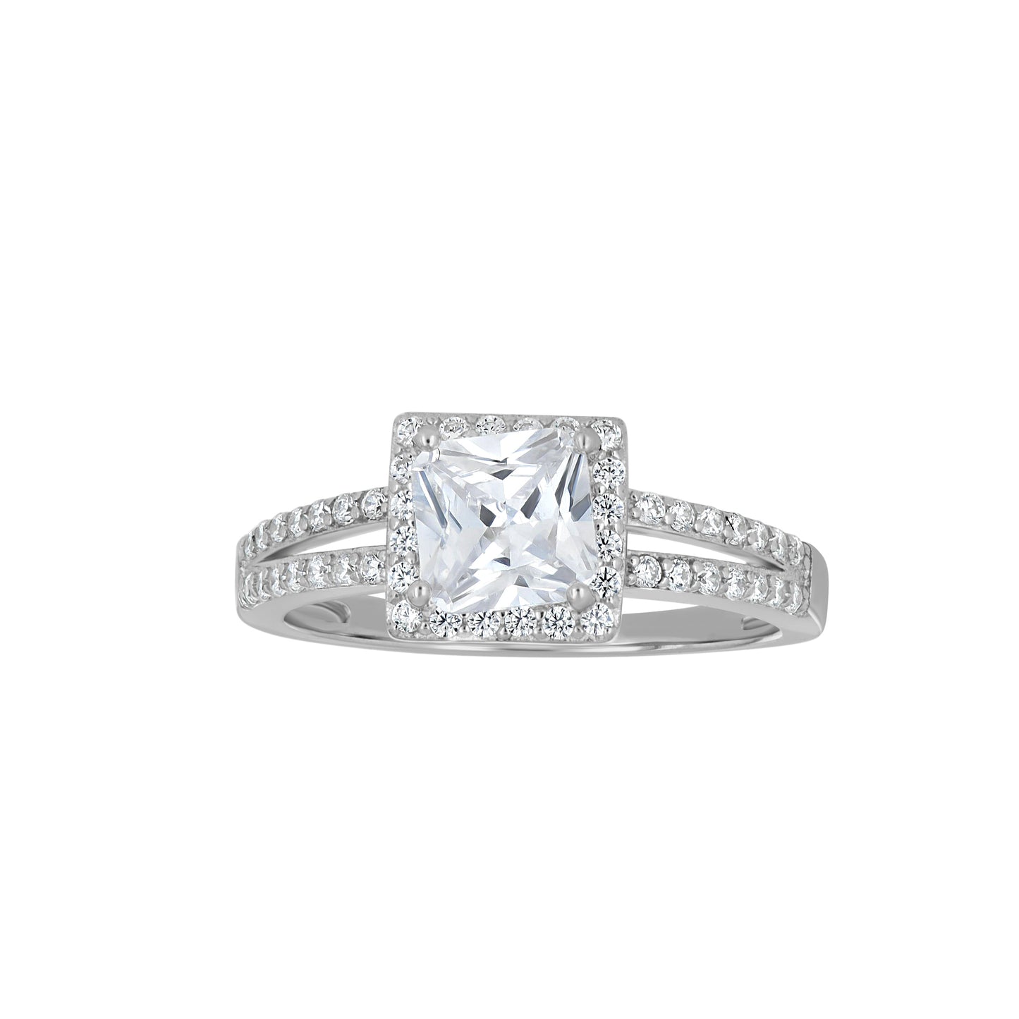 Sterling Silver Womens Cubic Zirconia Sizes 6 To 9 Princess-Cut White Stone Center Bridal Anniversary Wedding Engagement Band Ring Band