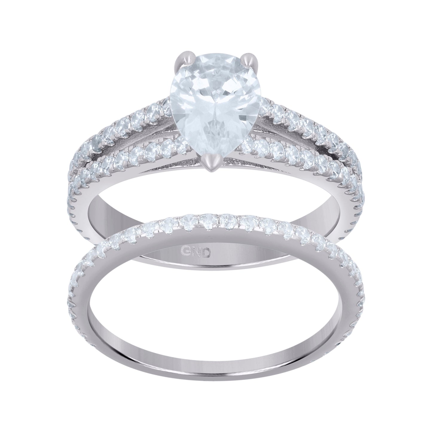 Sterling Silver Womens Cubic Zirconia Sizes 6 To 9 Pear-Cut Center Stone Bridal Set Anniversary Engagement Wedding Ring Band