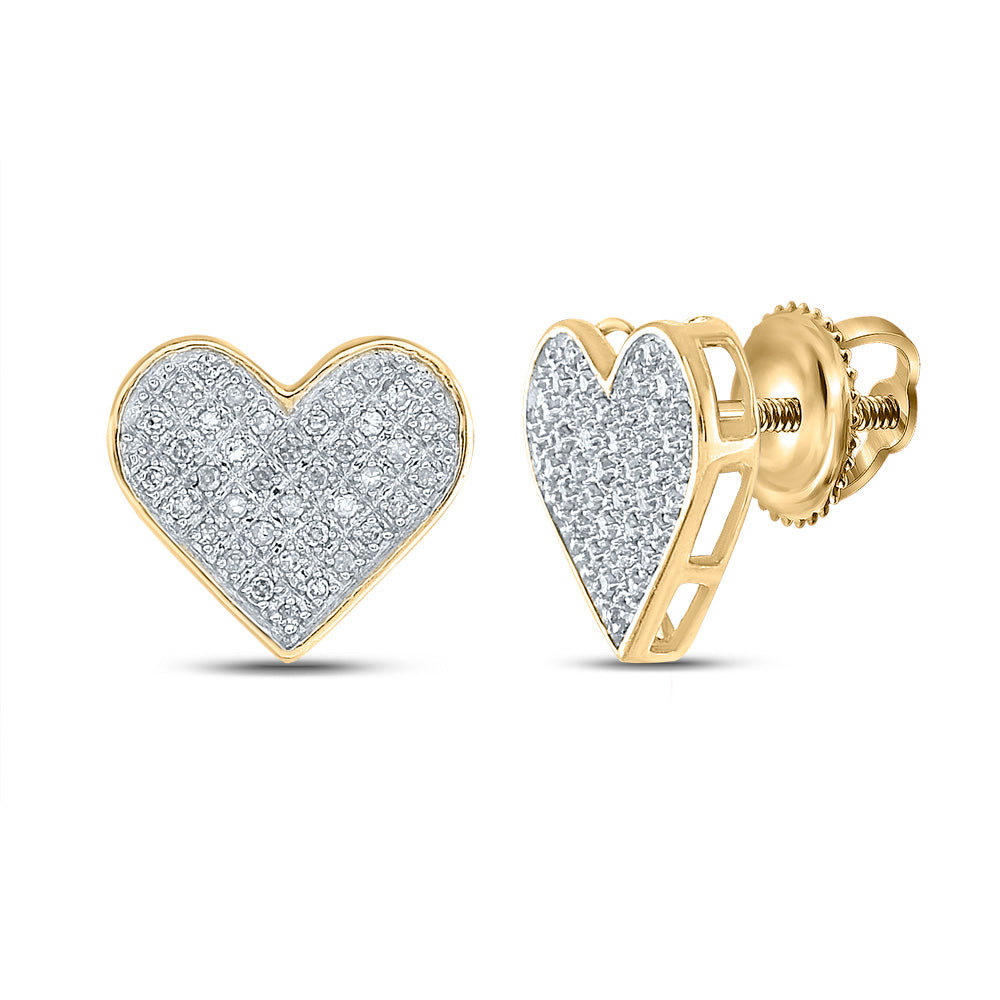 Sterling Silver Or Yellow-tone Sterling Silver Womens Round Diamond Heart Earrings