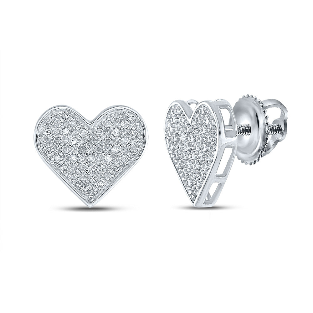 Sterling Silver Or Yellow-tone Sterling Silver Womens Round Diamond Heart Earrings