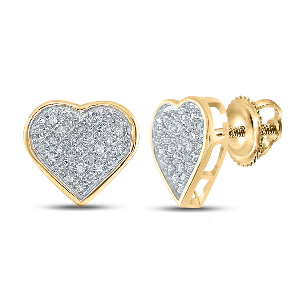 Sterling Silver Or Yellow-Tone Sterling Silver Womens Round Diamond Heart Earrings 1/6 Cttw, Length: 0.37 In, Width: 0.4 In
