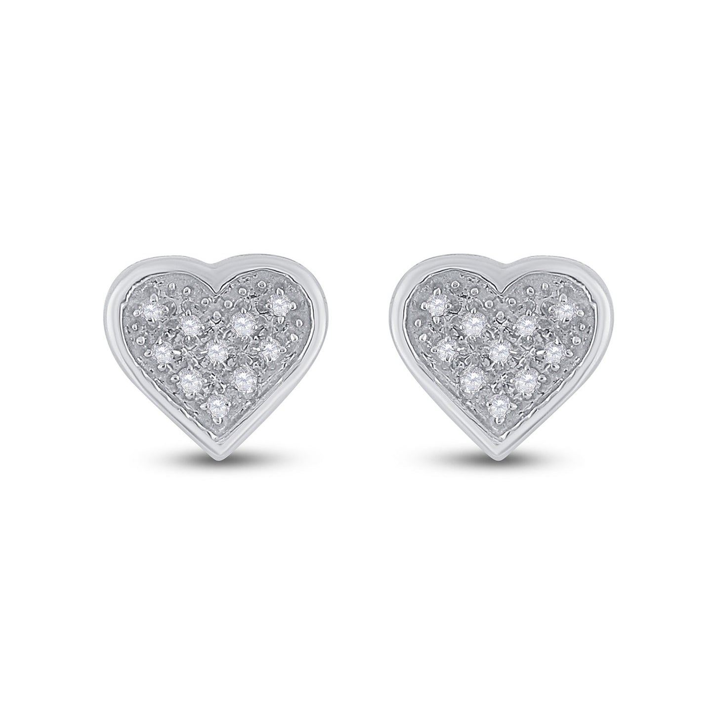 Sterling Silver Womens Round Diamond Heart Earrings 1/20 Cttw, Length: 0.22 In, Width: 0.26 In