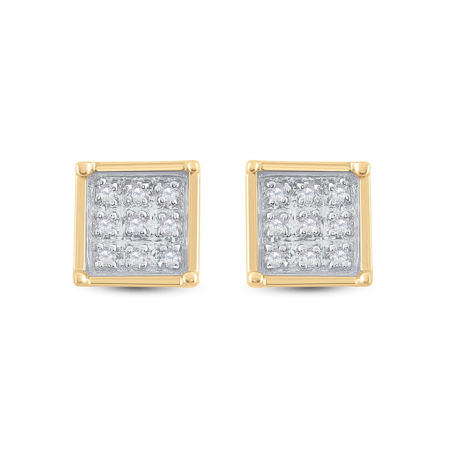 Yellow-tone Sterling Silver Womens Round Diamond Square Earrings 1/20 Cttw