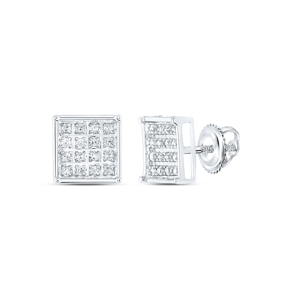 Sterling Silver Or Yellow-tone Sterling Silver Womens Round Diamond Square Cluster Earrings
