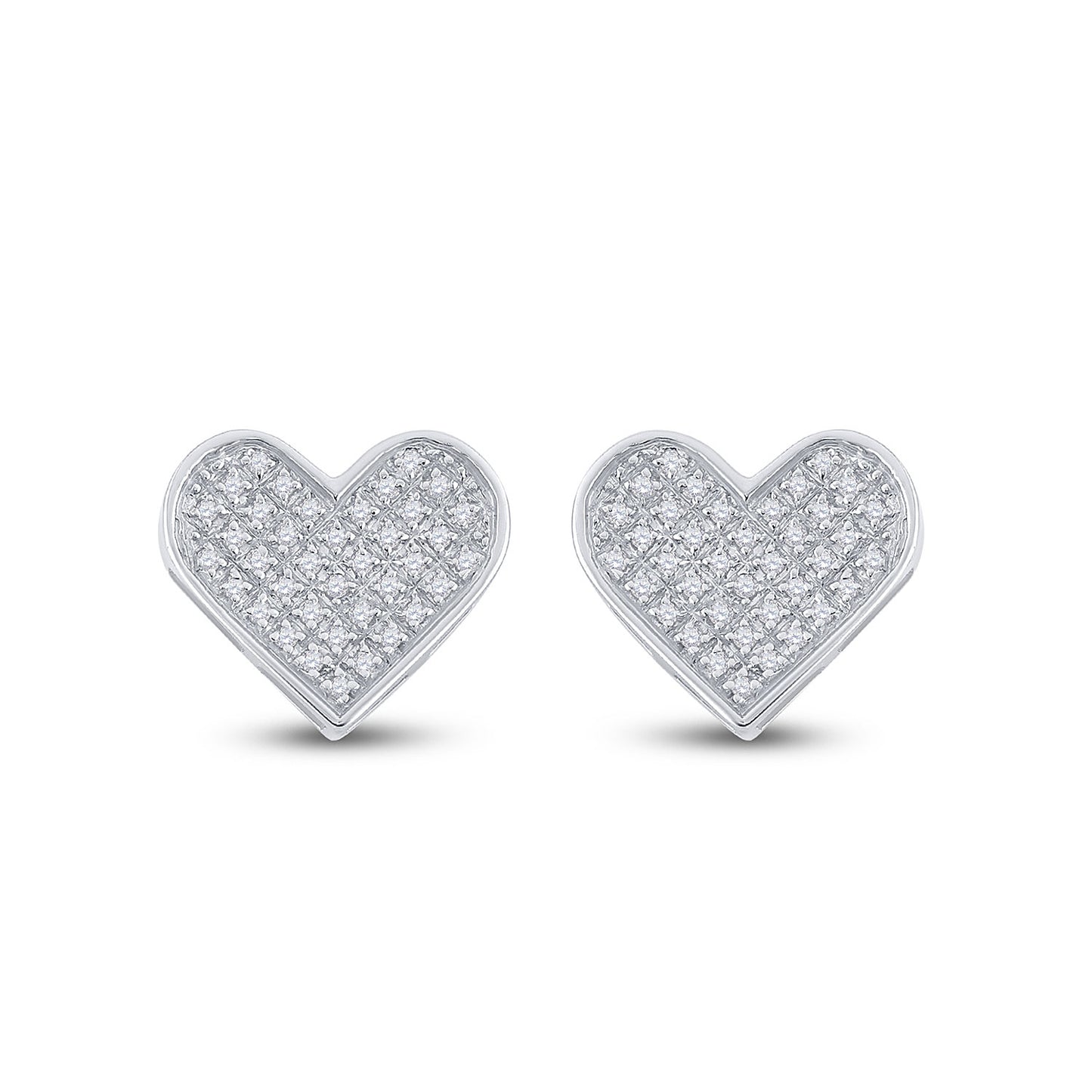 Sterling Silver Womens Round Diamond Heart Earrings 1/10 Cttw, Length: 0.24 In, Width: 0.28 In