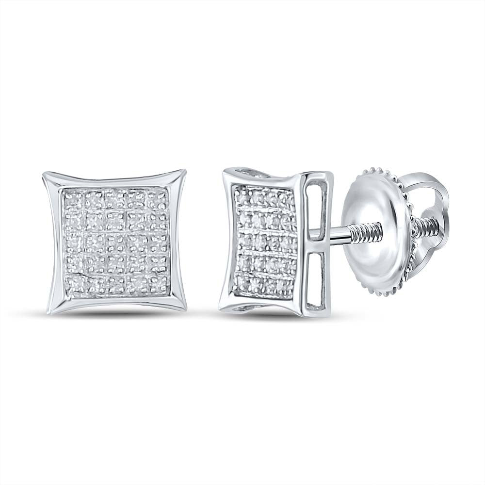 Sterling Silver Womens Round Diamond Kite Square Earrings 1/6 Cttw, Length: 0.3 In, Width: 0.3 In