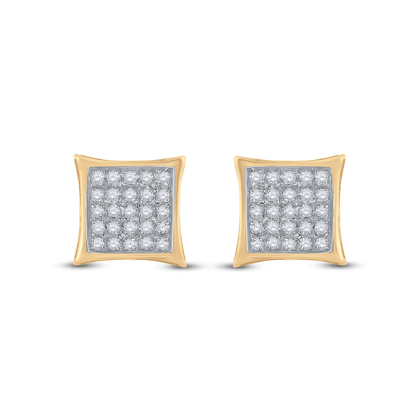 Yellow-tone Sterling Silver Womens Round Diamond Kite Square Earrings 1/6 Cttw, Length: 0.3 In, Width: 0.3 In