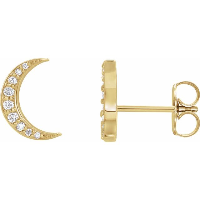 14K Yellow Or White Gold Each Friction Back Included Polished 0.04 Ctw Natural Diamond Crescent Moon Stud Earring