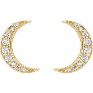 14K Yellow Gold Round 1/10 Ctw Lab Grown Diamond Crescent Moon Stud Earrings