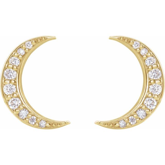 14K White Or Yellow Gold Pair Friction Back Polished 1/10 Ctw Natural Diamond Crescent Moon Stud Earrings
