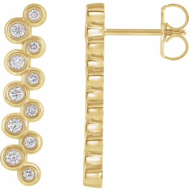 14K Yellow Gold Round Friction Back Polished 1/3 Ctw Natural Diamond Bezel-Set Drop Earrings