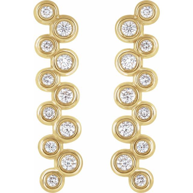 14K Yellow Gold Round Friction Back Polished 1/3 Ctw Natural Diamond Bezel-Set Drop Earrings