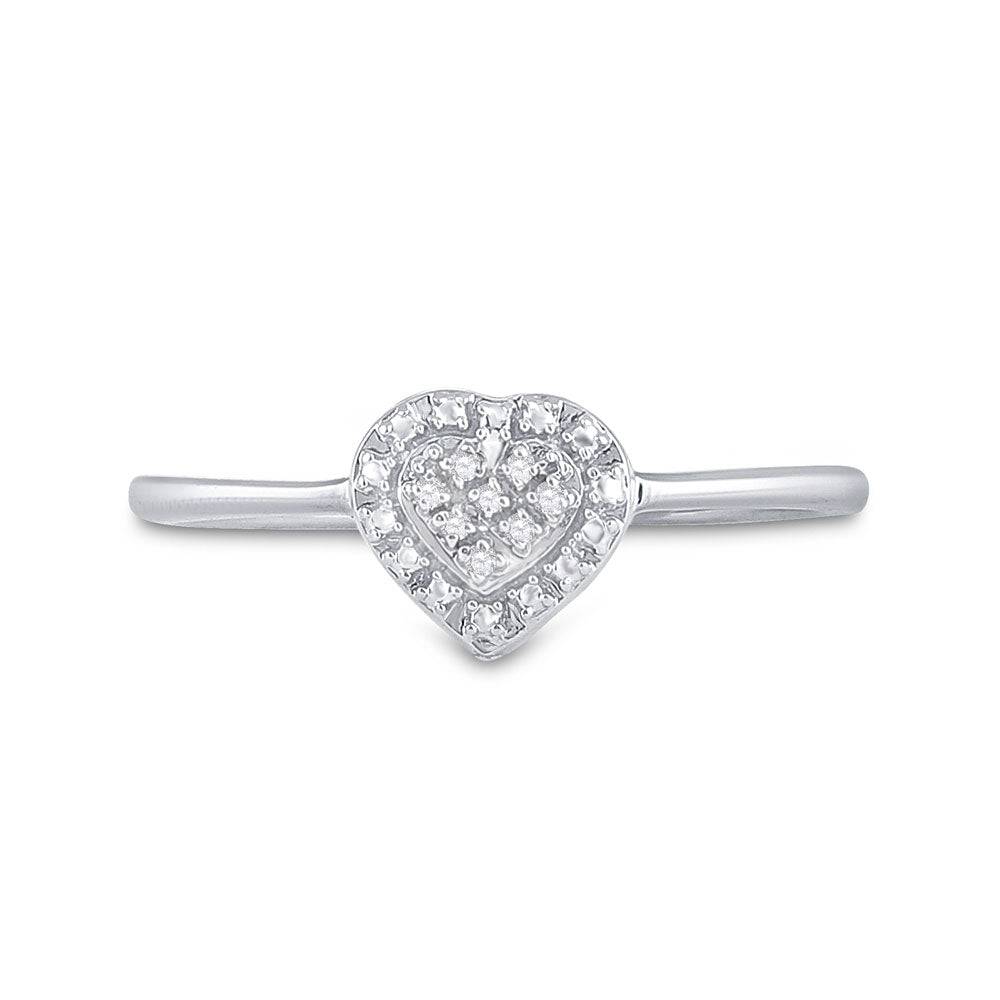 Sterling Silver Womens Round Diamond Heart Ring .03 Cttw, Womens Size: 5-10