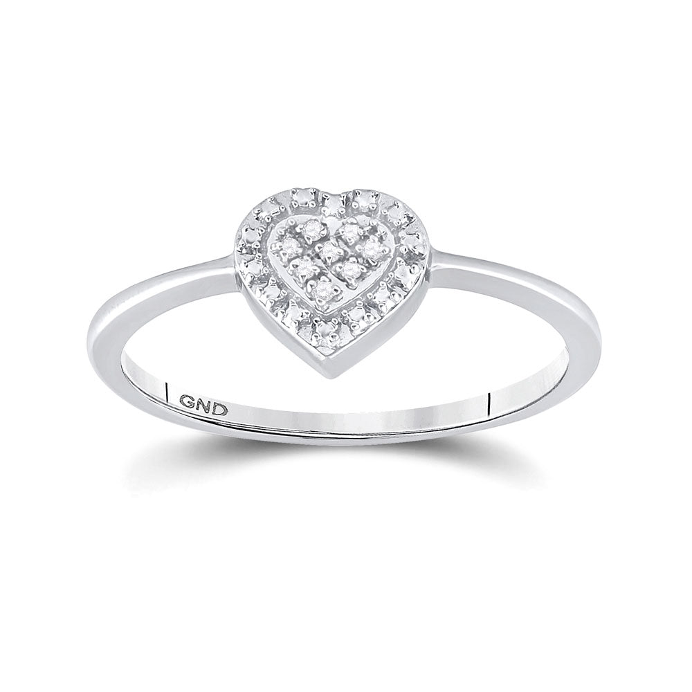Sterling Silver Womens Round Diamond Heart Ring .03 Cttw, Womens Size: 5-10
