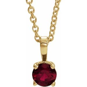 14K Yellow Gold Round 4 Mm Natural Ruby Birthstone Necklace, Length: 18 In