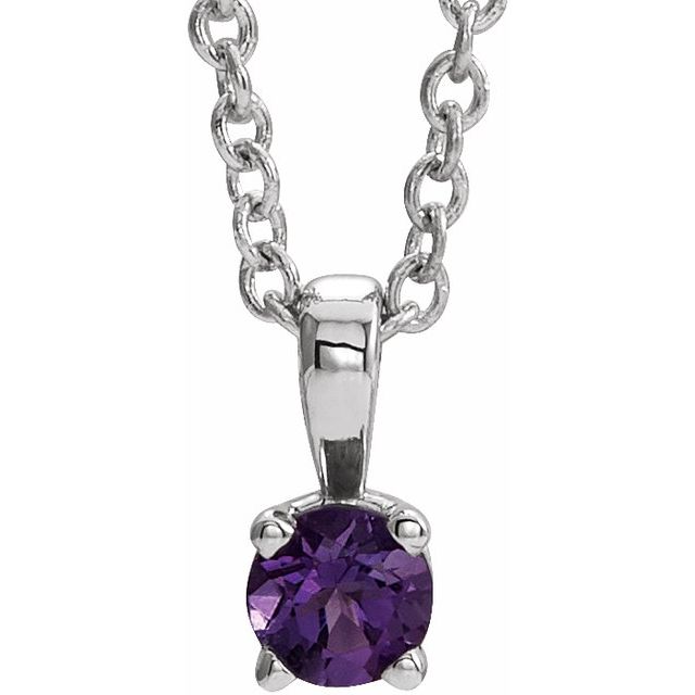 Sterling Silver Round 3 Mm 16-18 In Polished Imitation Amethyst Birthstone Necklace