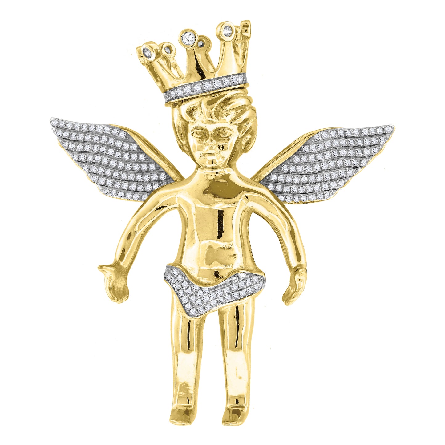 Sterling Silver Mens Cubic Zirconia Religious Angel Crown Charm Pendant