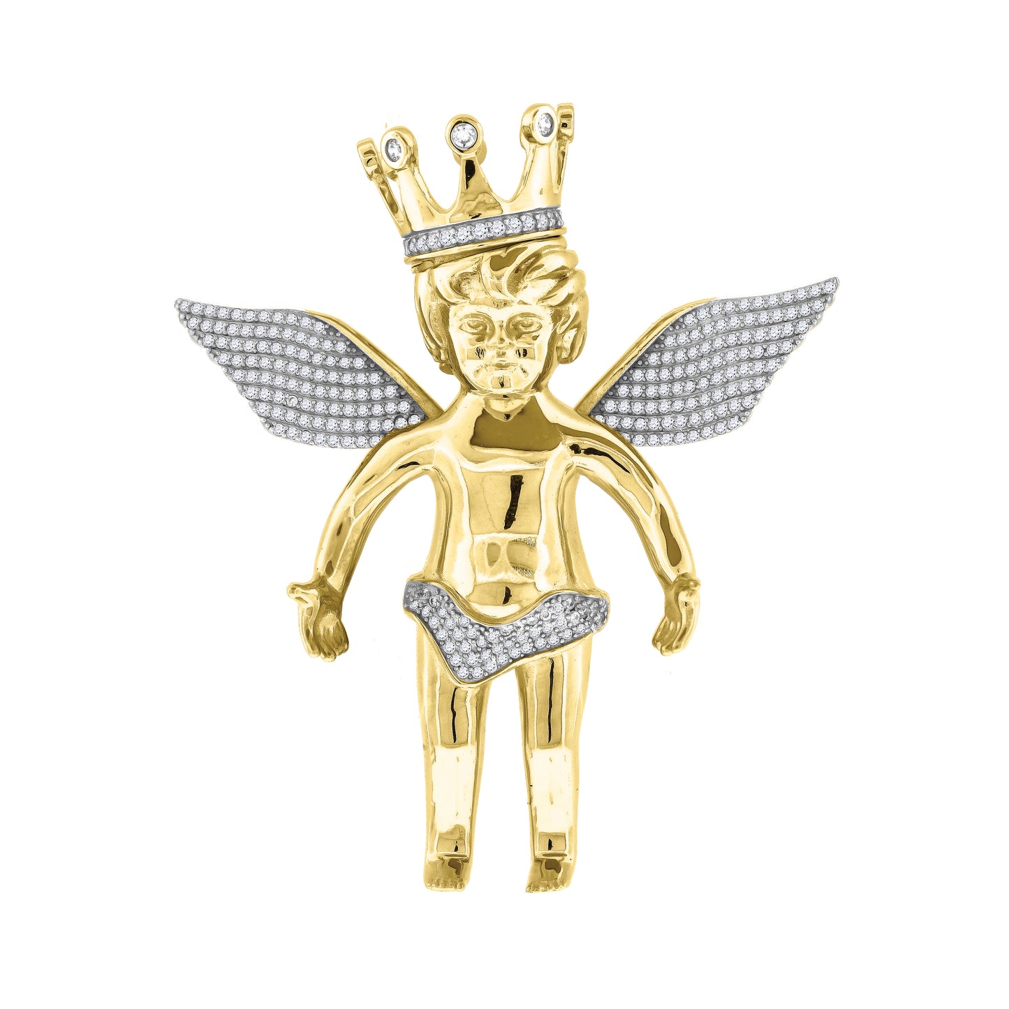 Sterling Silver Mens Cubic Zirconia Religious Angel Crown Charm Pendant