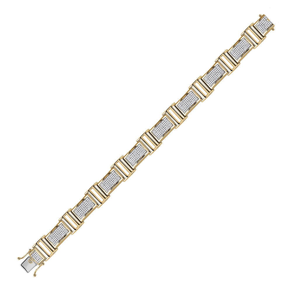 10K Yellow Gold Mens Round Diamond Link Bracelet 2 Cttw