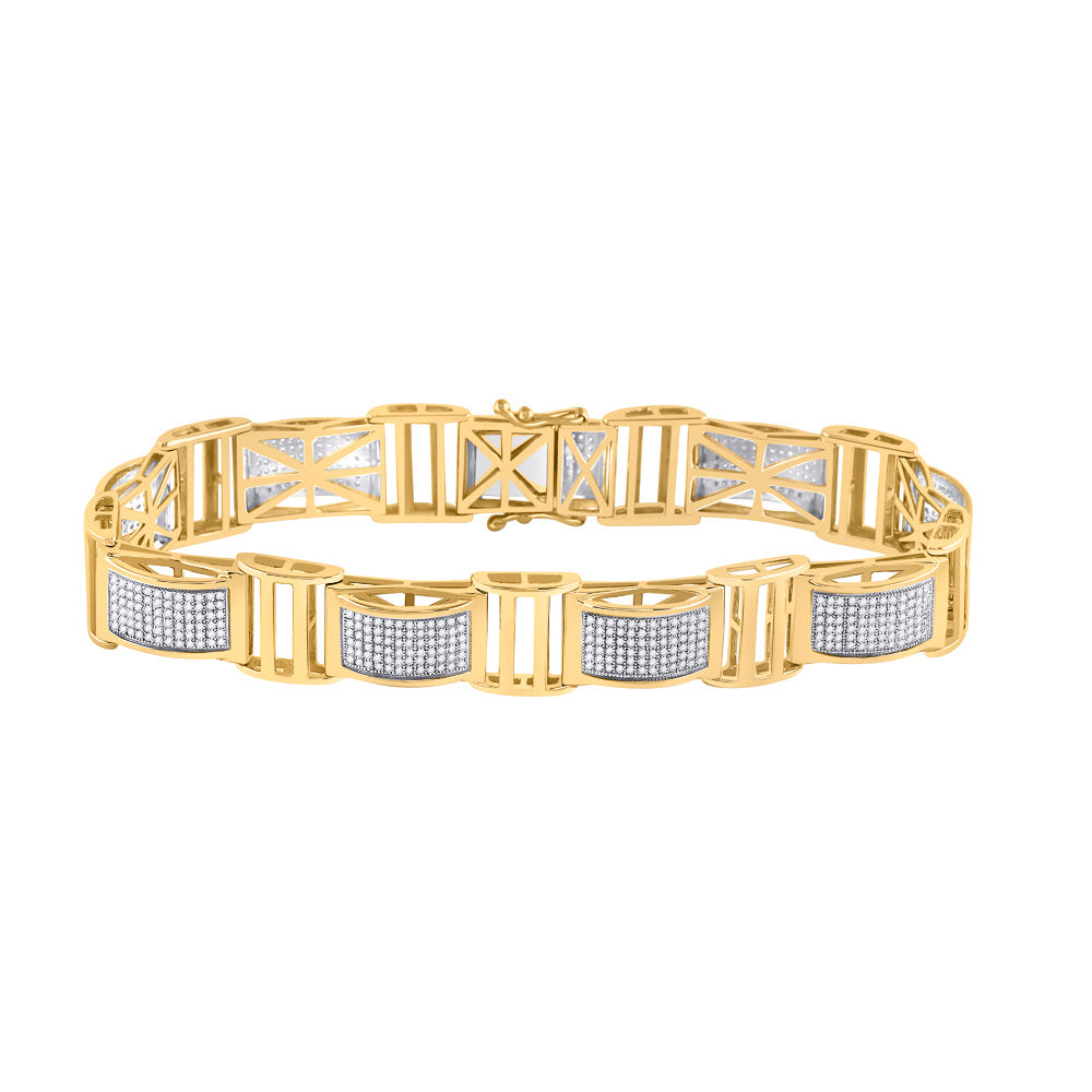 10K Yellow Gold Mens Round Diamond Link Bracelet 2 Cttw