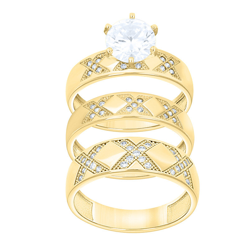 10kt Two-Tone Gold His & Her Cubic-Zirconia Trio Ring Set