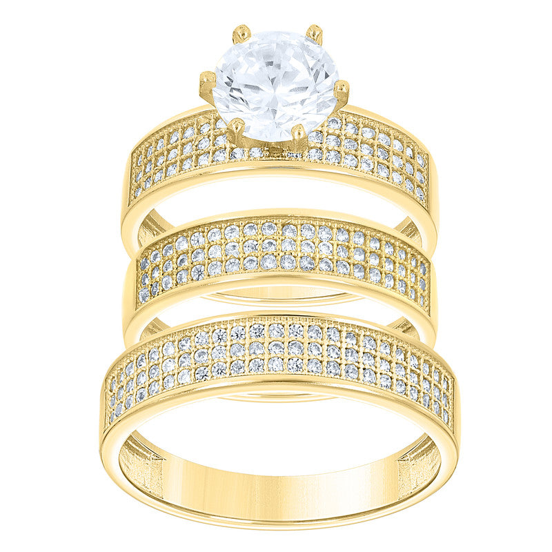 10kt Two-Tone Gold His & Her Cubic-Zirconia Trio Ring Set