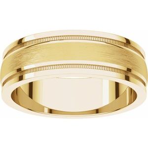 14K Yellow Or White Or Rose Gold Flat Edge Comfort-Fit Band with Milgrain & Satin Finish